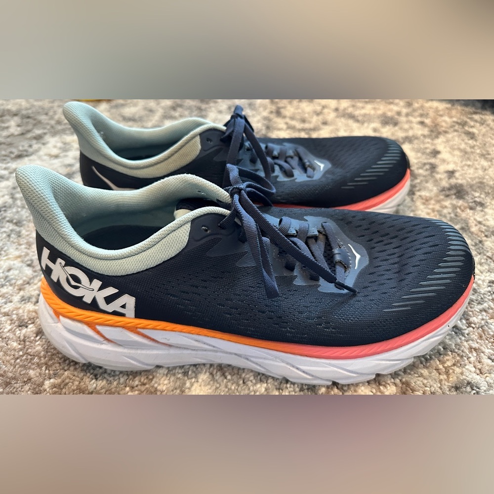 Hoka Navy and Orange Athletic Shoes